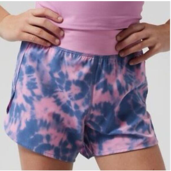 Athleta Girl Tie Dye Run the World 3" Shorts Athletic Pink‎ Blue Size Large/12 - Picture 1 of 11